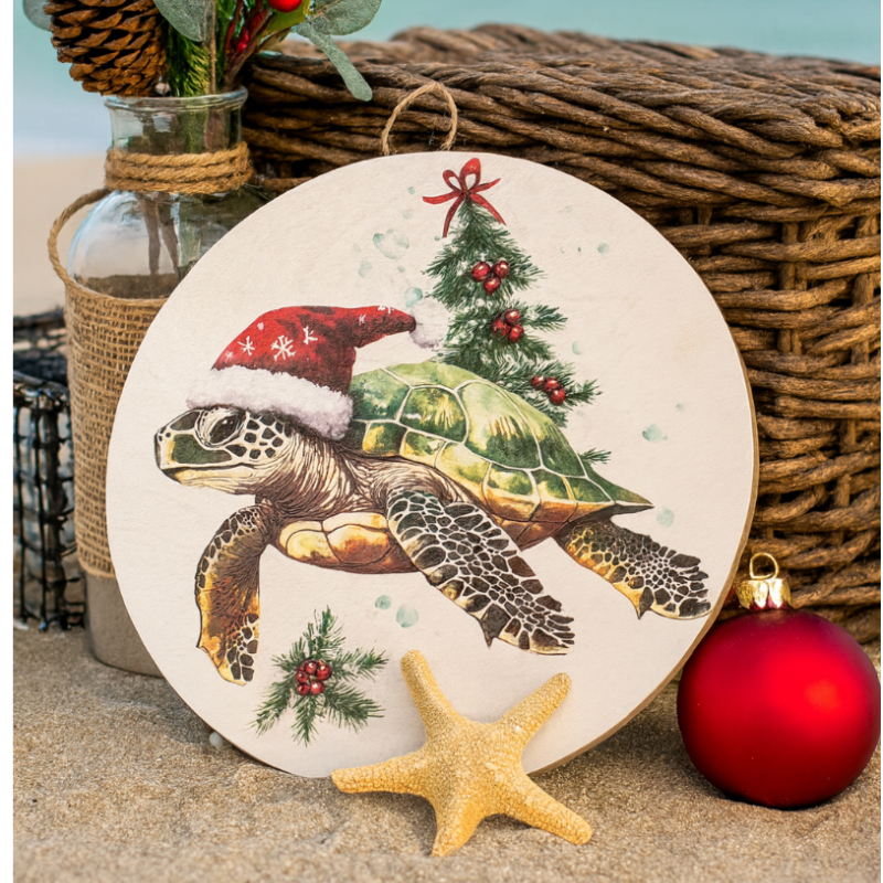 Christmas Turtle 10" Printed Mini Round G197
