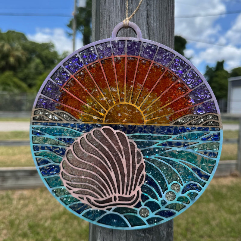 SeaGlass Sun Catcher  Beach with Shell- P014283