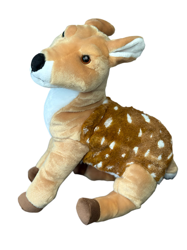 Plush deer toy on a white background