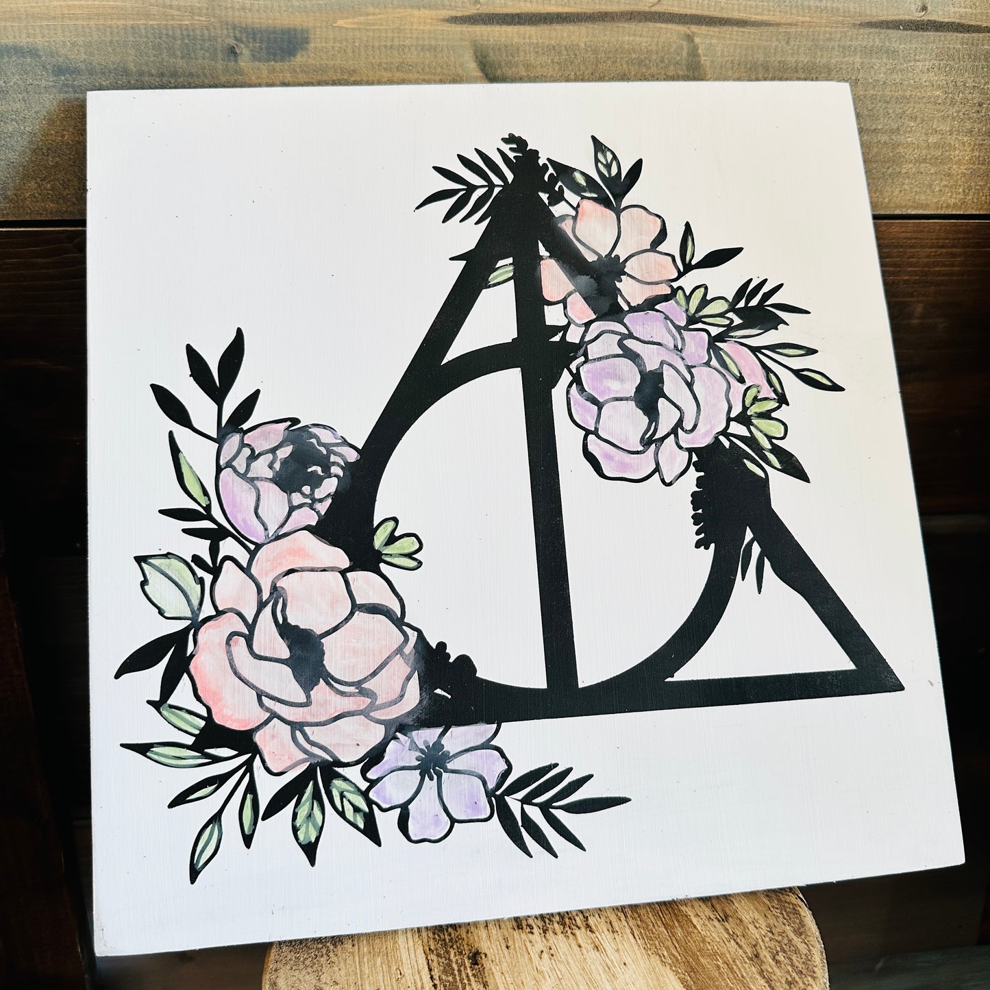 Deathly Hallows with Flowers Square Design P02760