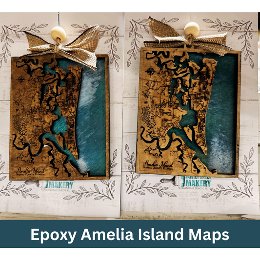 Amelia Island Map Layered Handcrafted Ornament with Epoxy