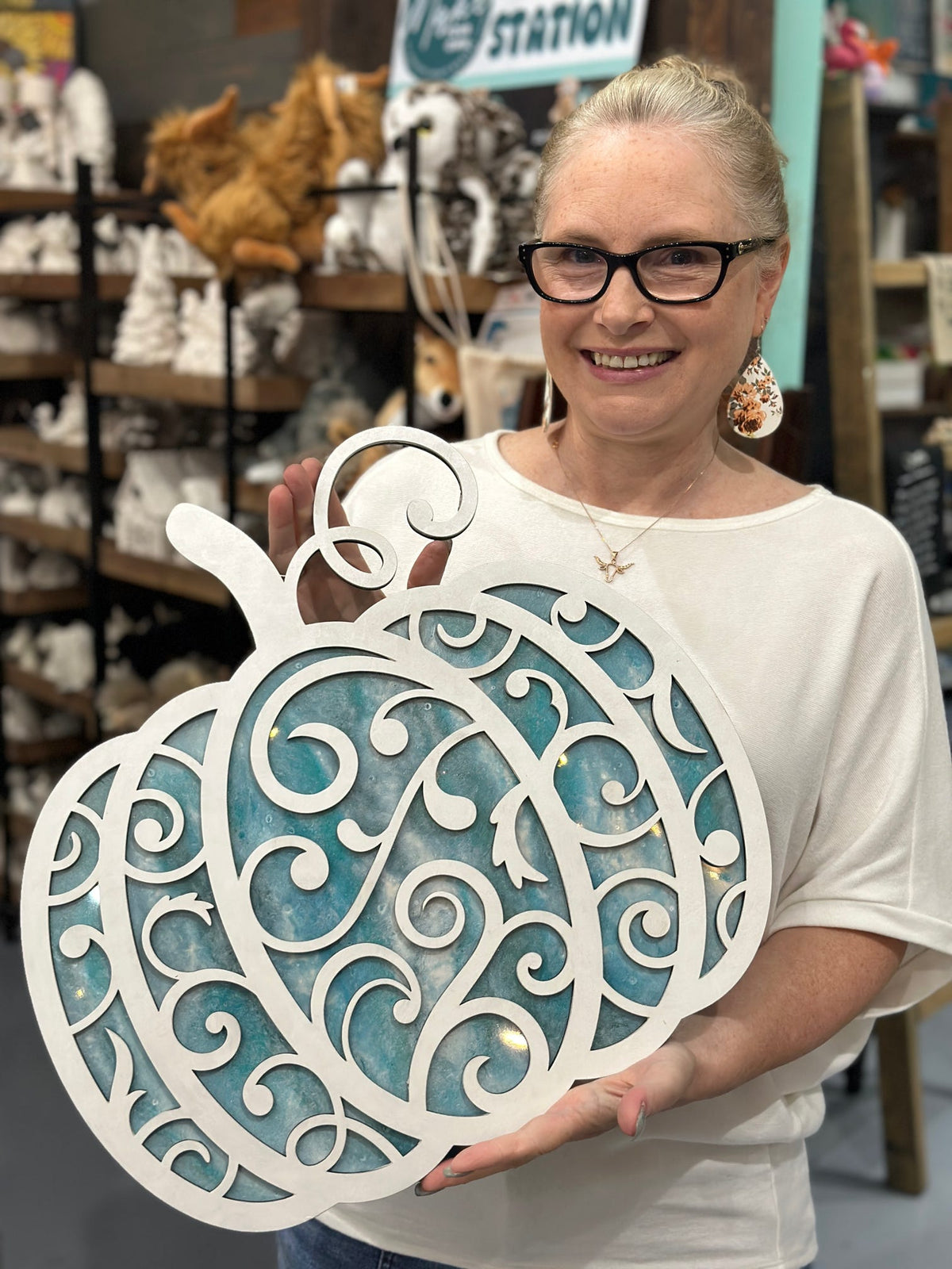 Scroll Pumpkin Epoxy Poured Scroll Pumpkin Door Hanger DIY Workshop FERNANDINA BEACH 