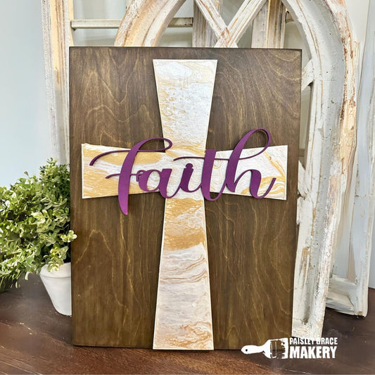 Faith Layered Cross Design with optional paint pour 12x16 P03746