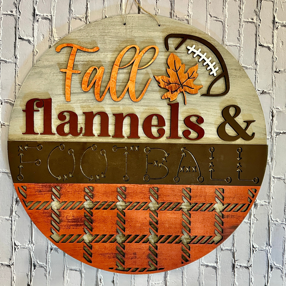 Fall Flannels & Football 3D Round Door Hanger Design P02773