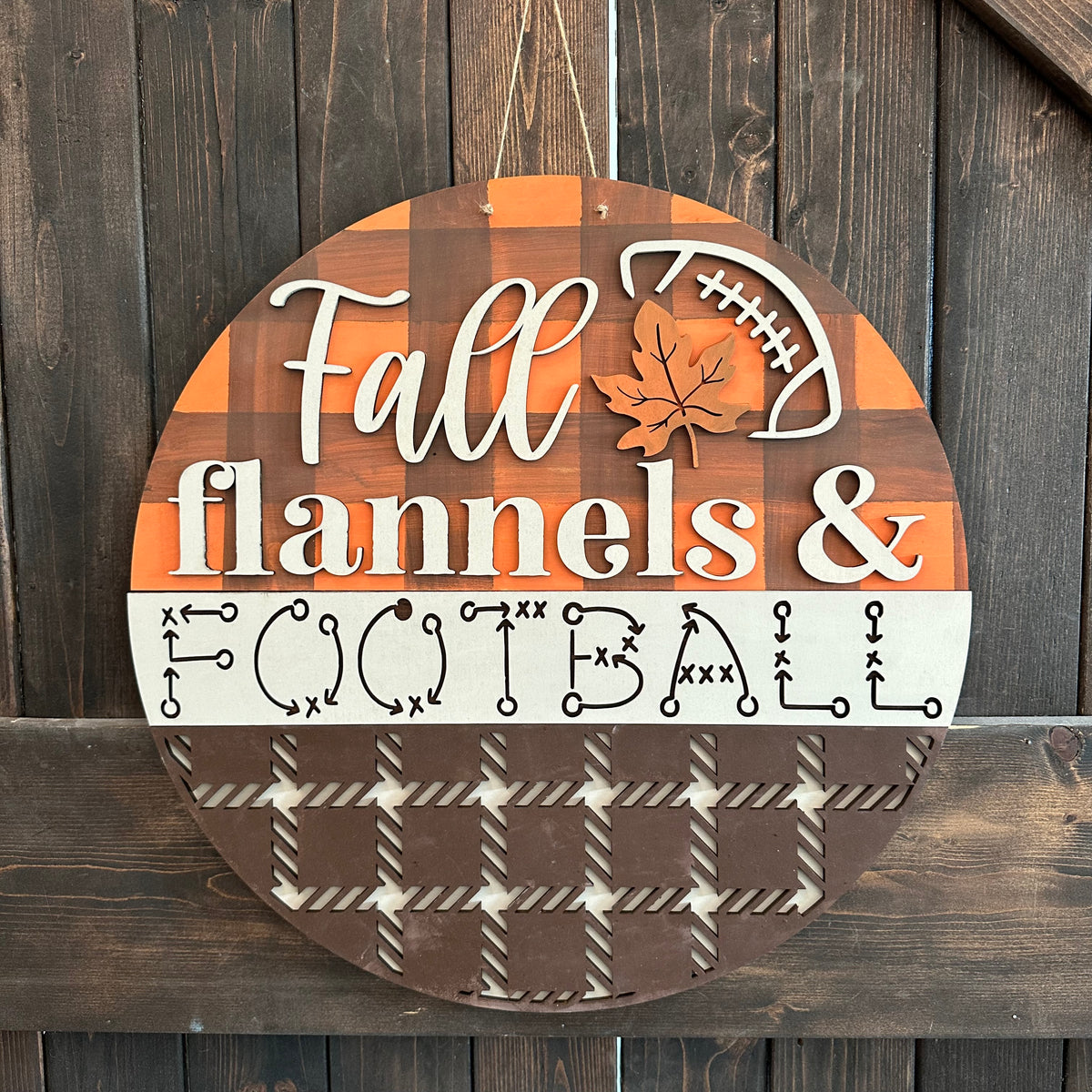 Fall Flannels & Football 3D Round Door Hanger Design P02773