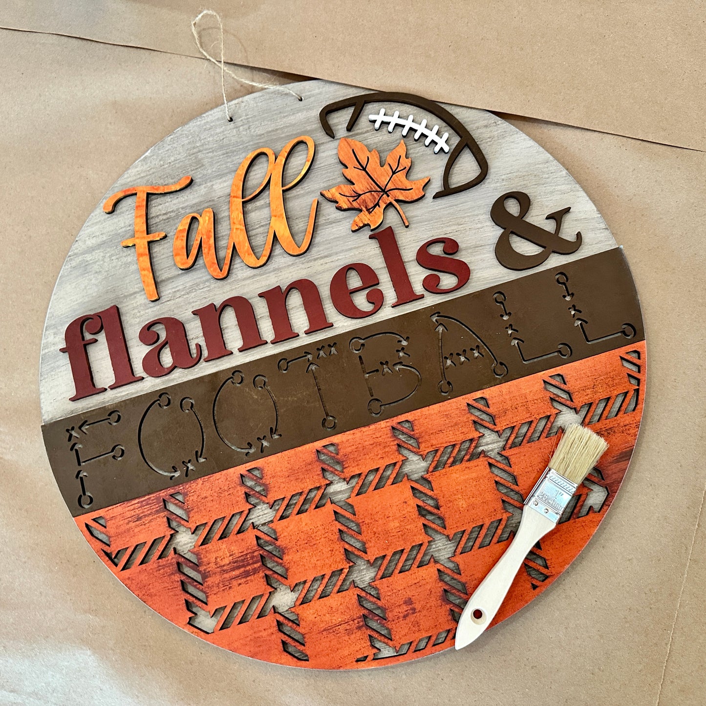 Fall Flannels & Football 3D Round Door Hanger Design P02773