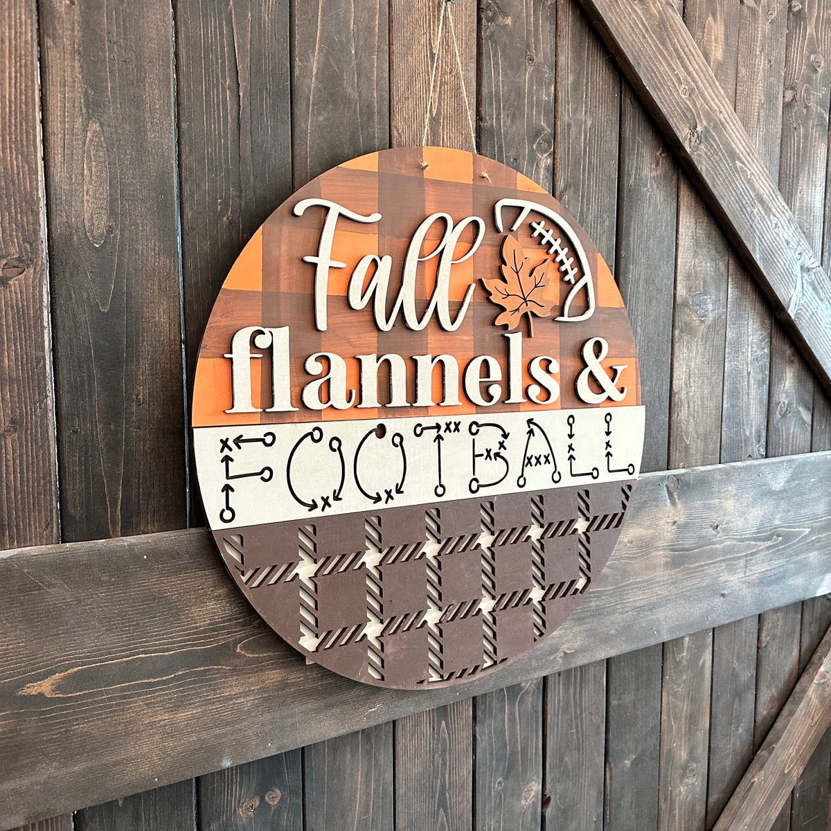 Fall Flannels & Football 3D Round Door Hanger Design P02773