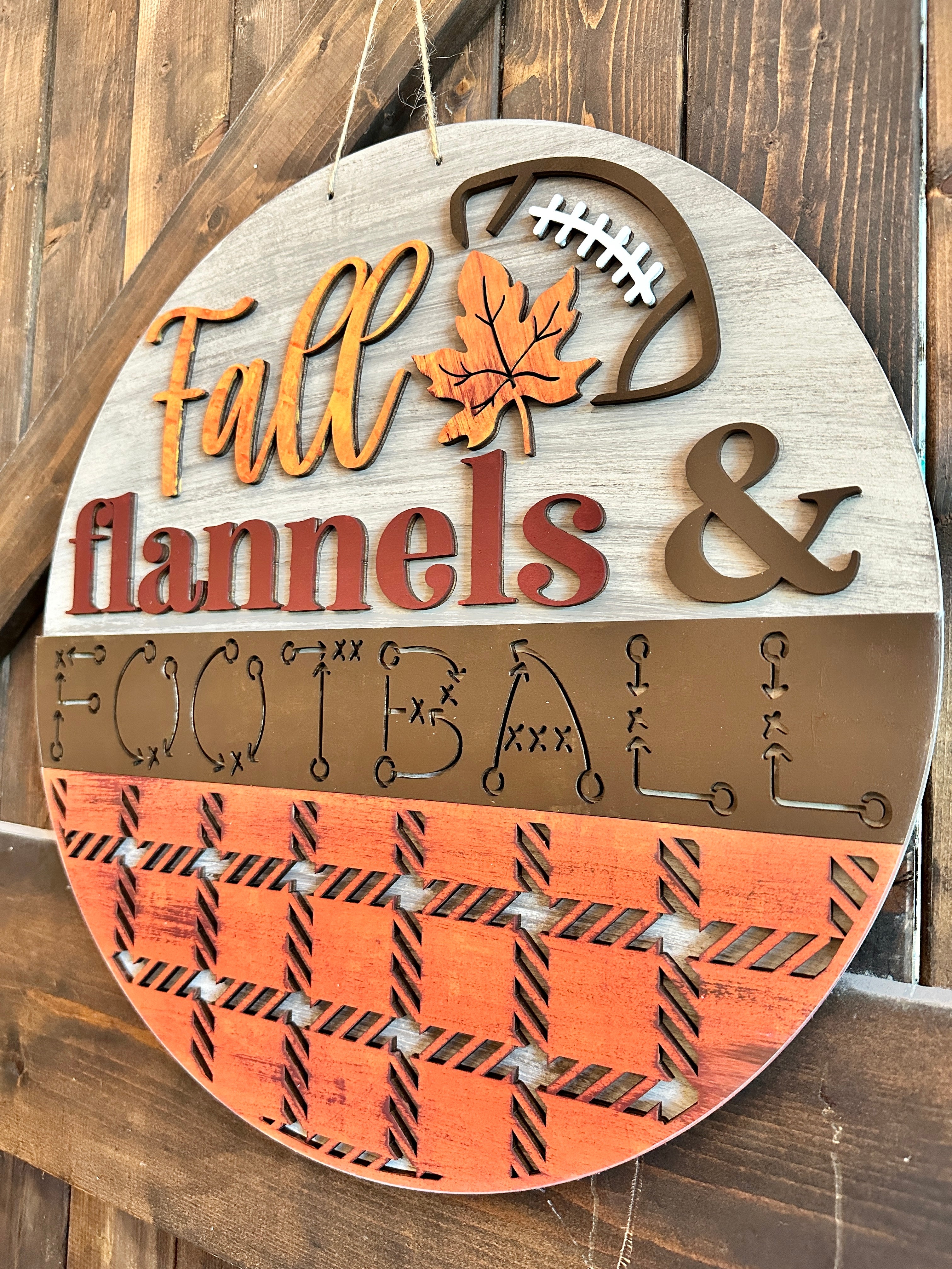 Fall Flannels & Football 3D Round Door Hanger Design P02773