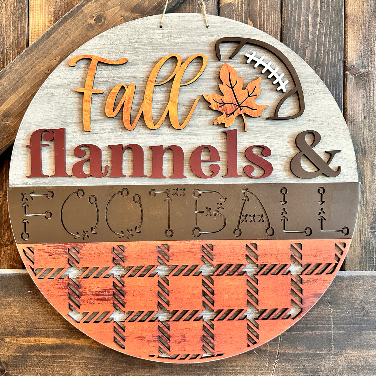 Fall Flannels & Football 3D Round Door Hanger Design P02773