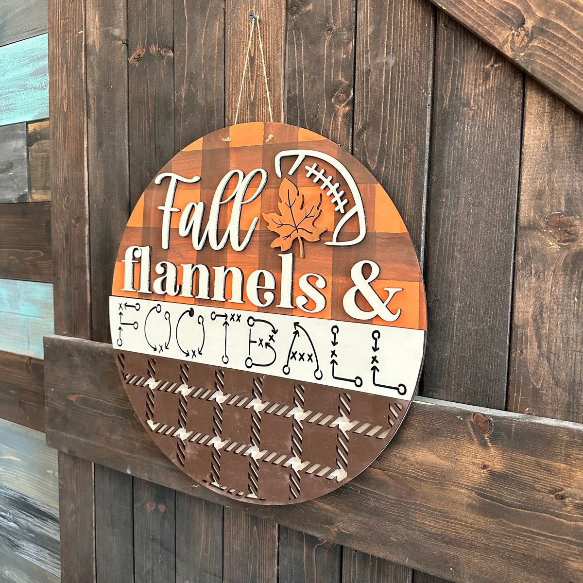 Fall Flannels & Football 3D Round Door Hanger Design P02773