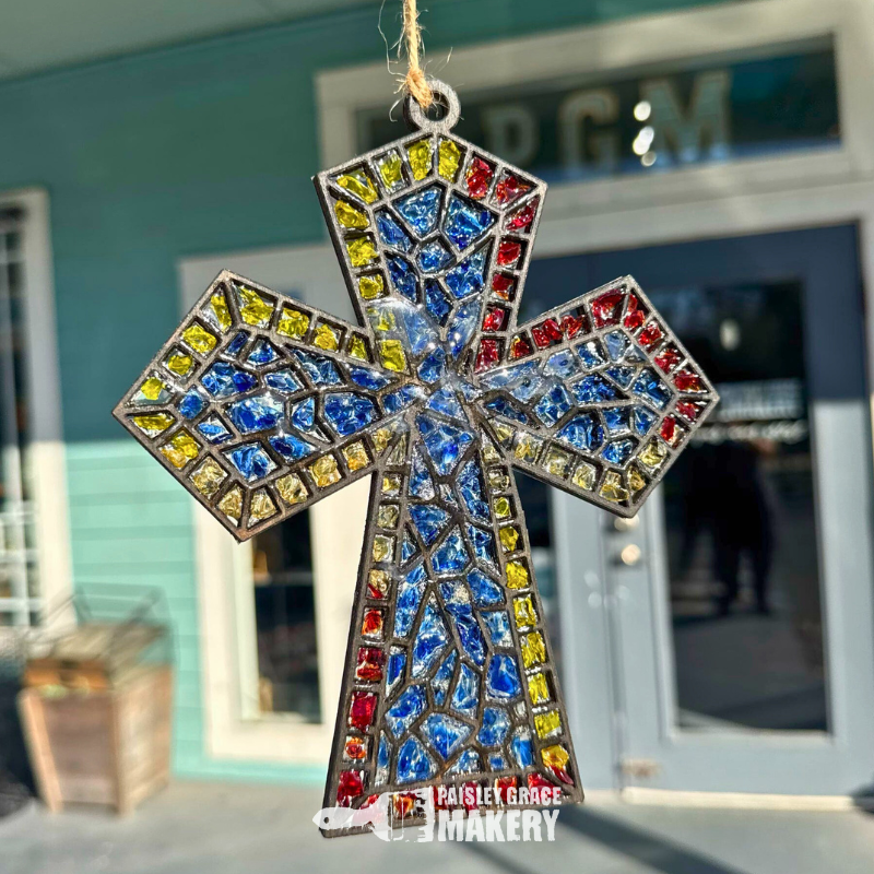 Faux Stained Glass Cross Sun Catcher G338