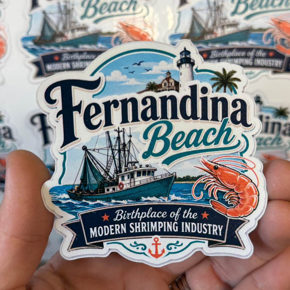 Fernandina Beach Birthplace of the Modern Shrimping Industry 2.75" Sticker G0686