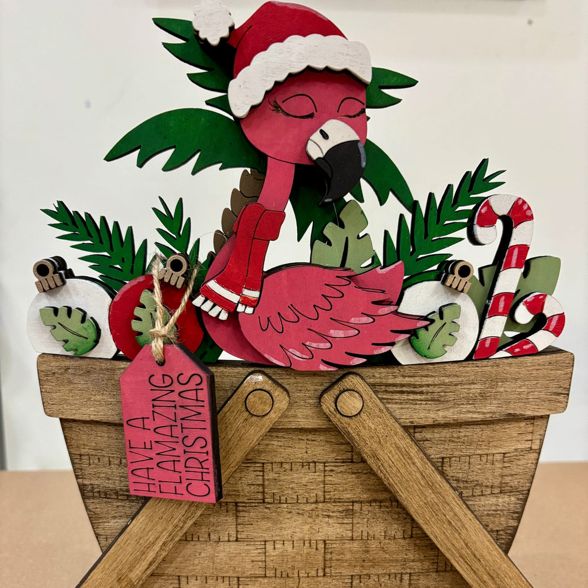 Flamingo Christmas Basket Changeable 3D LASER PROJECT G0800