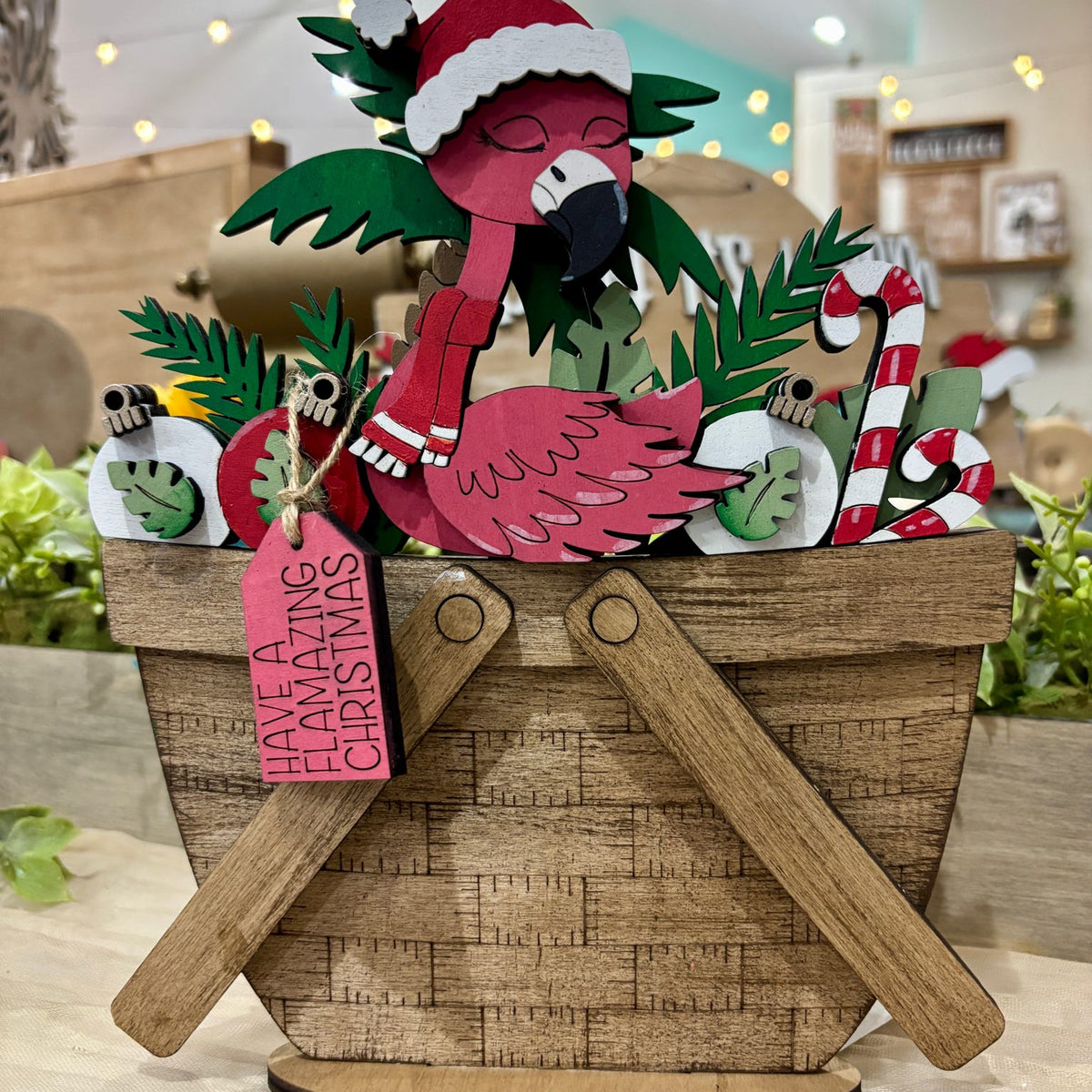 Flamingo Christmas Basket Changeable 3D LASER PROJECT G0800