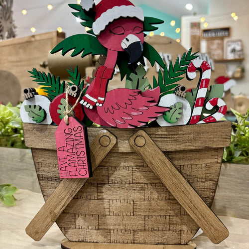 Flamingo Christmas Basket Changeable 3D LASER PROJECT G0800