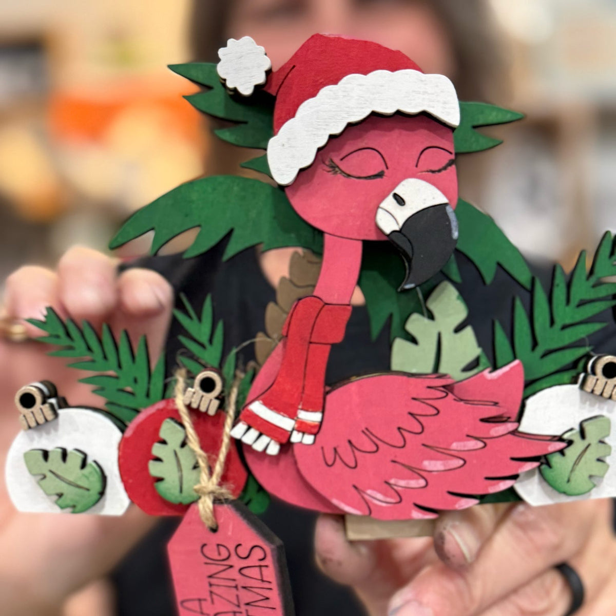 Flamingo Christmas Basket Changeable 3D LASER PROJECT G0800