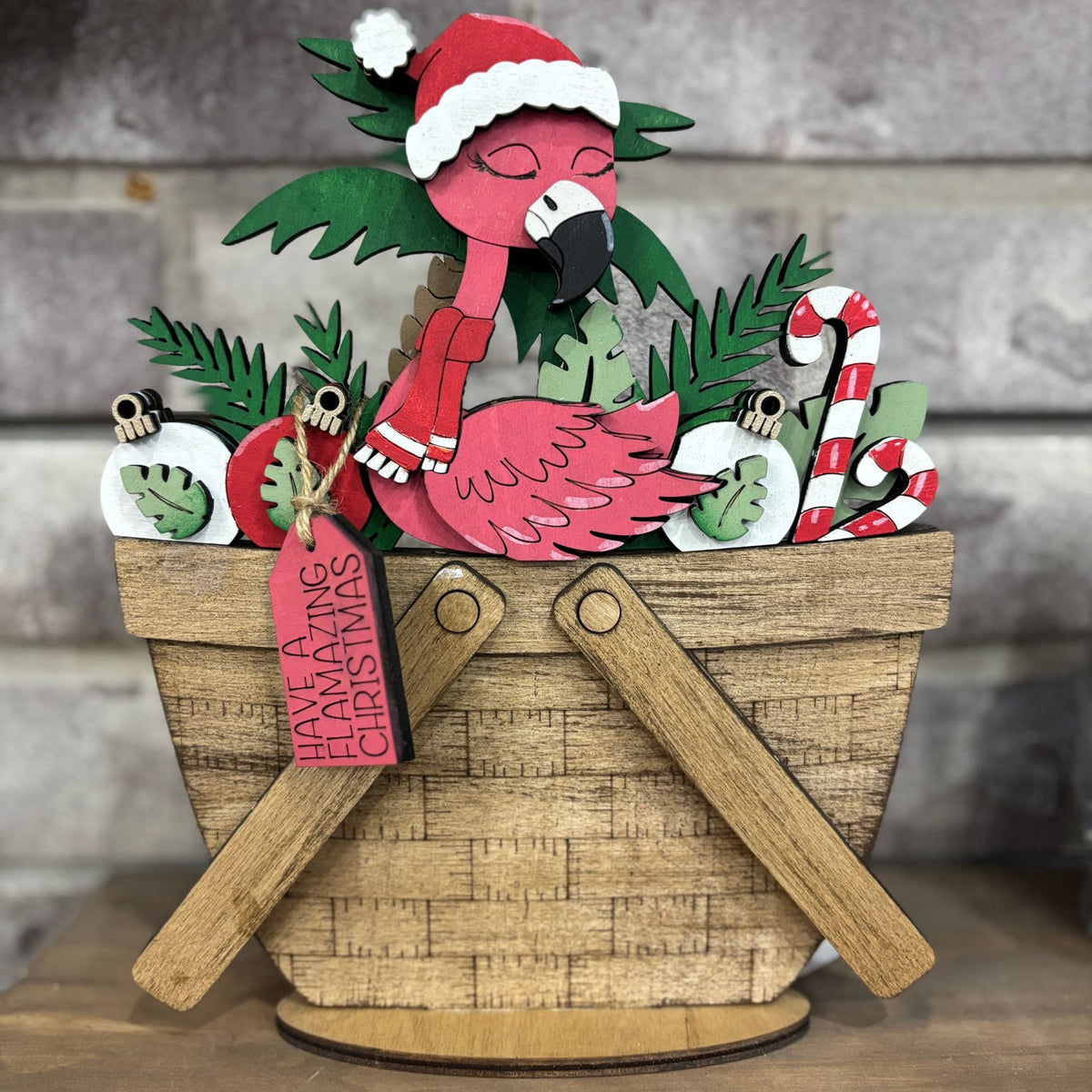 Flamingo Christmas Basket Changeable 3D LASER PROJECT G0800