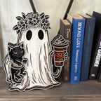 Floral Ghost with Black Cat & Pumpkin Latte 3D LASER PROJECT G0645