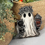 Floral Ghost with Black Cat & Pumpkin Latte 3D LASER PROJECT G0645