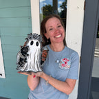 Floral Ghost with Black Cat & Pumpkin Latte 3D LASER PROJECT G0645