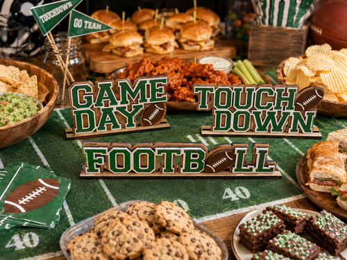 Football Game Day Trio shelf sitter on a game-day snack table
