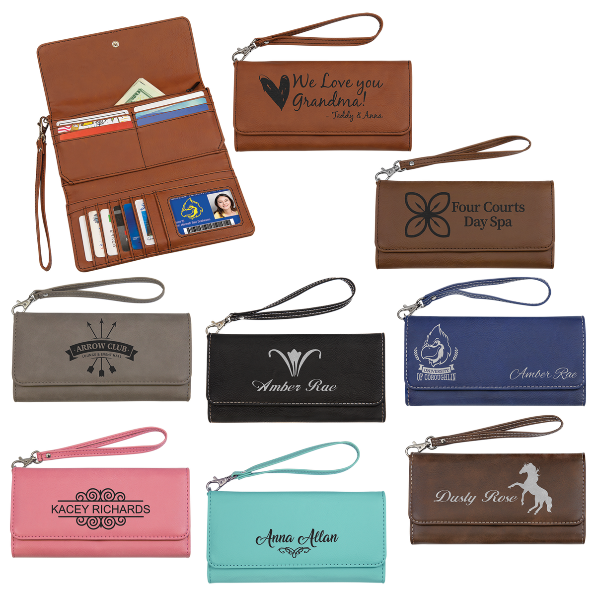 7 1/2" x 4" Rawhide Laserable Leatherette Wallet with Strap
