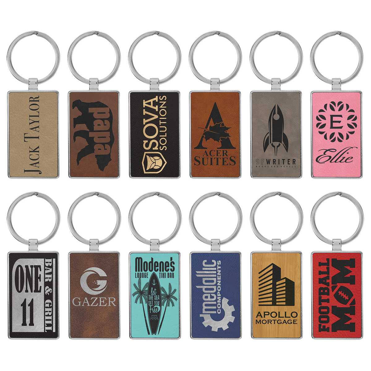 Rectangle Keychain Leatherette/Metal 2 3/4" x 1 1/4" Laserable