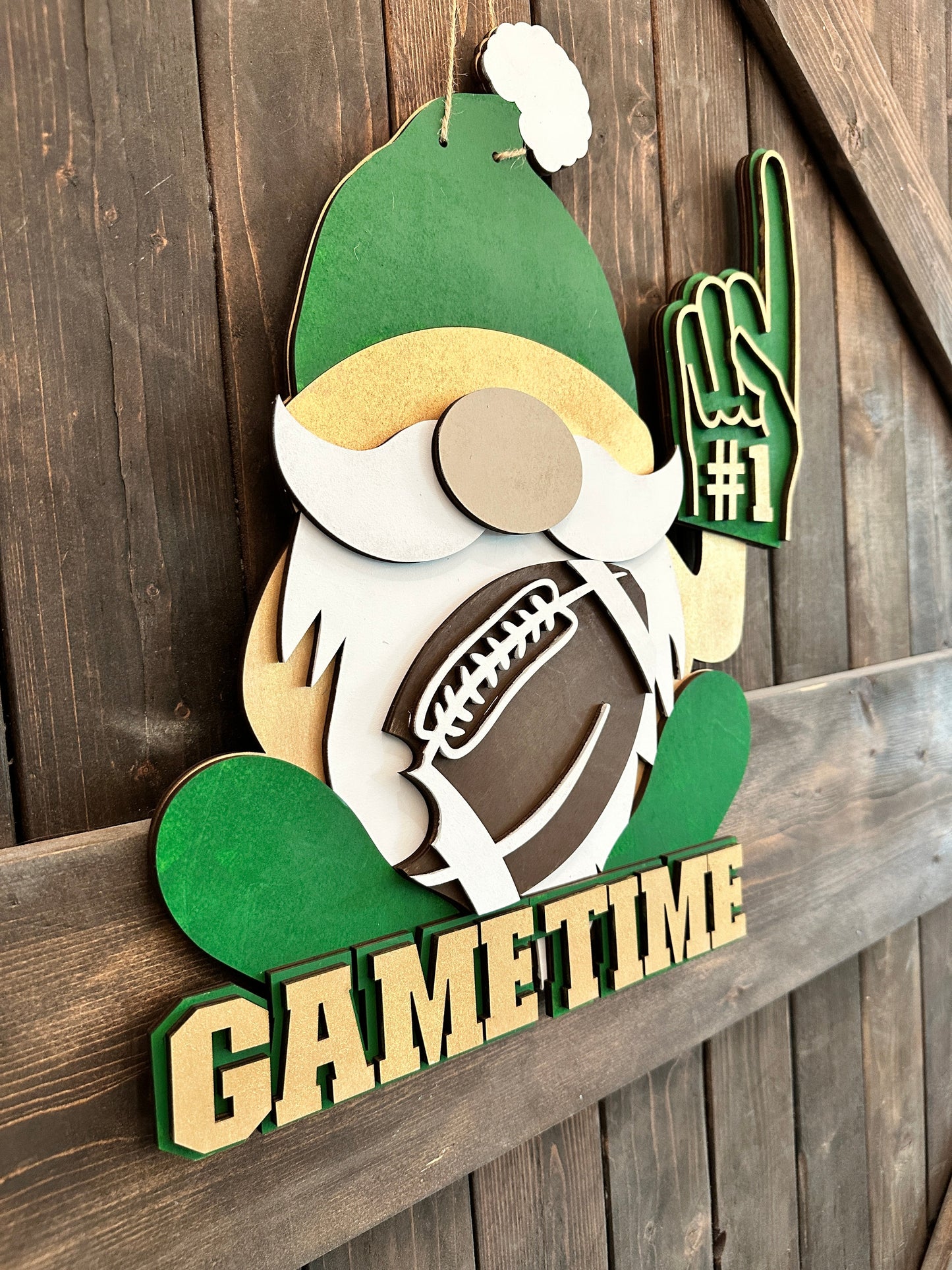 PAINTED Gnome Game Time Football Door Hanger P02798