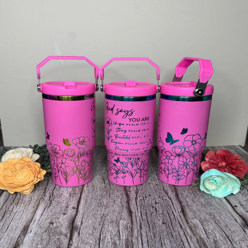 God Says Wrap 30 oz Pink with Copper Core Flip Top with Lid Handle P014022