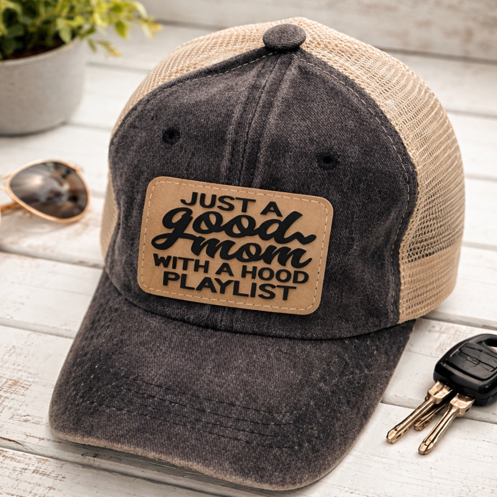 Good Mom with a Hood Playlist Hat Funny Mom Hats