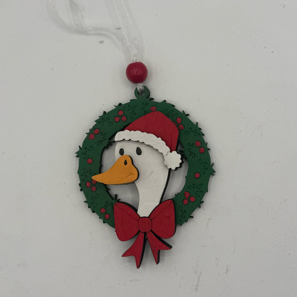 Goose in Santa Hat Wreath Ornament G0798