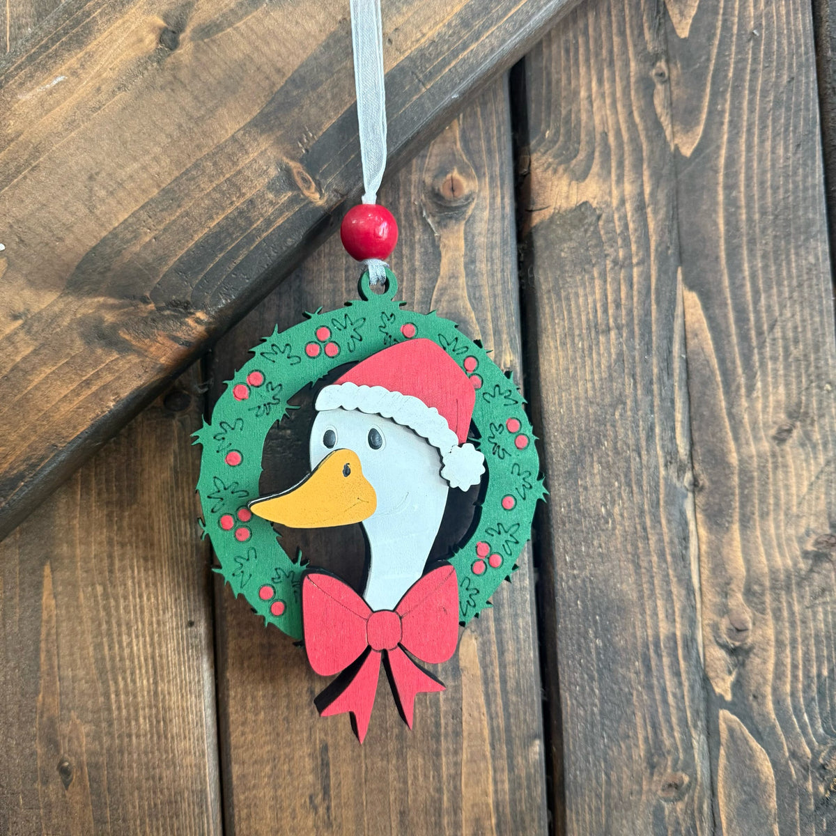 Goose in Santa Hat Wreath Ornament G0798