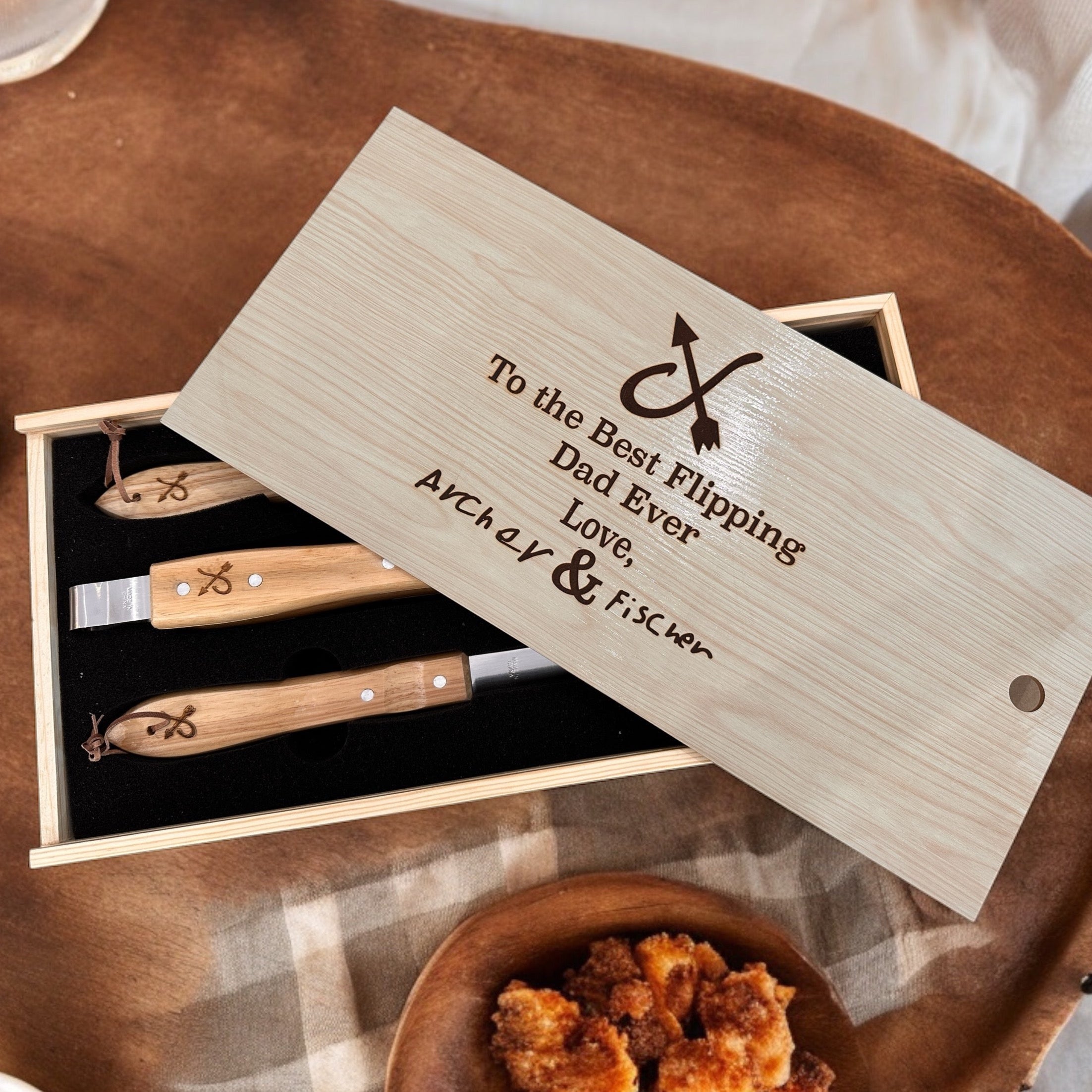 3-Piece BBQ Set in Wooden Pine Box