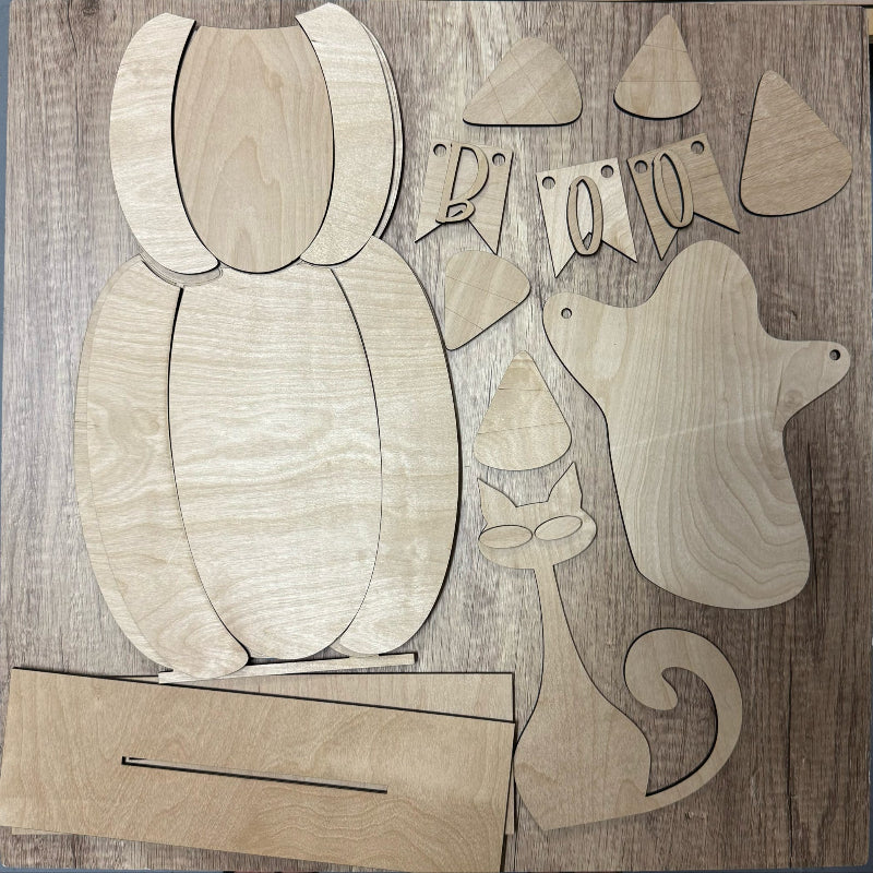 Wooden puzzle pieces of a dog on a wooden surface