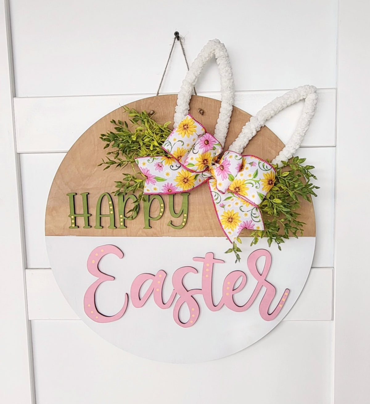 Happy Easter with Bunny Ears and Greenery Bow (included) P03589