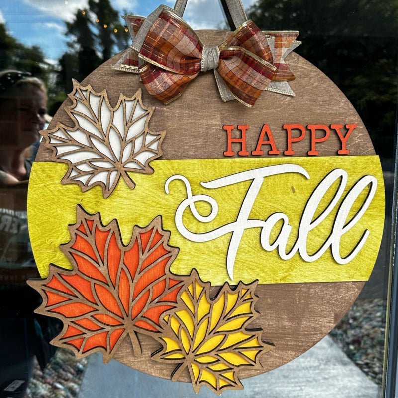 Happy Fall with Leaves 3D Round Door Hanger Design P13174