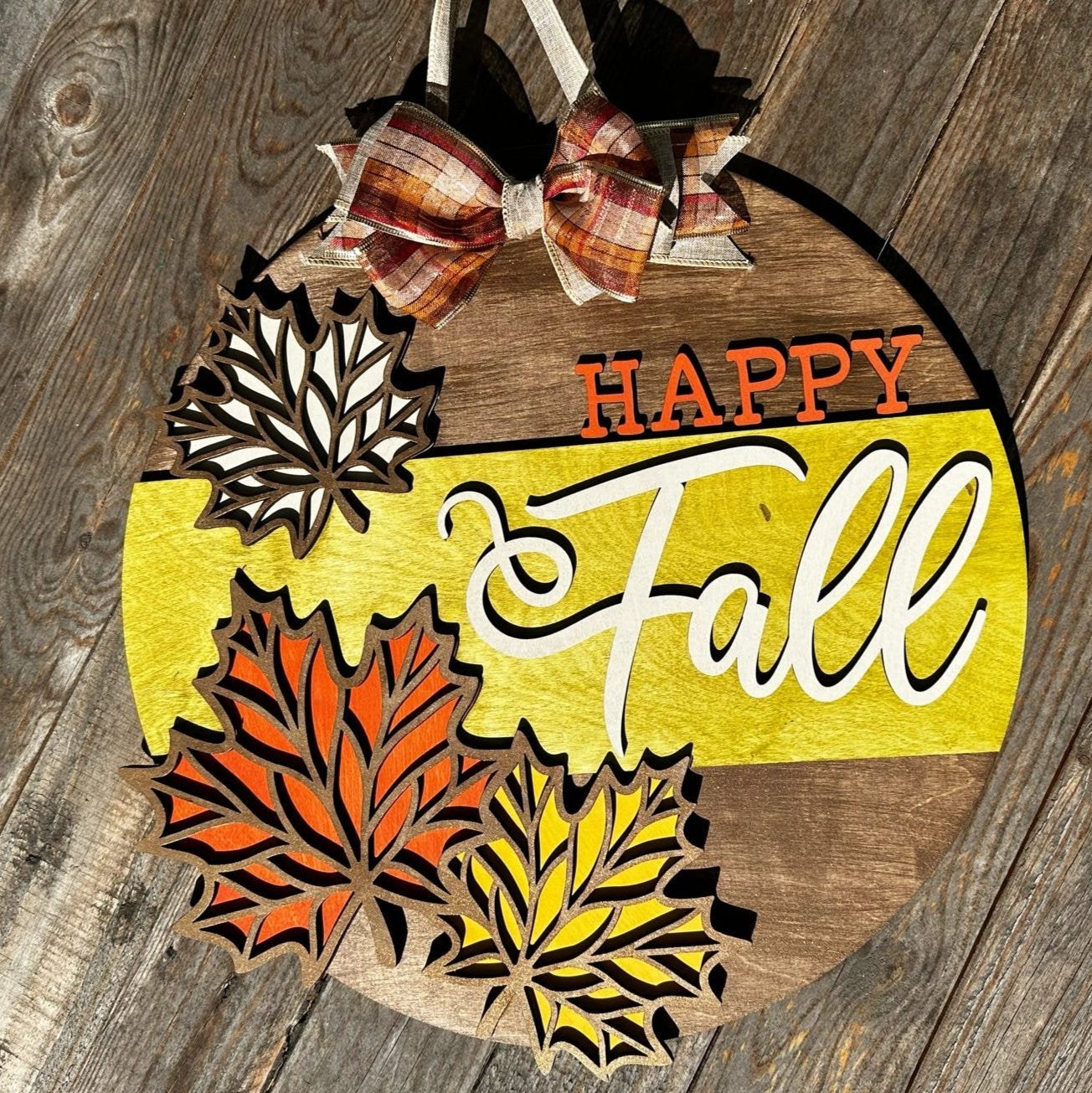 Happy Fall with Leaves 3D Round Door Hanger Design P13174