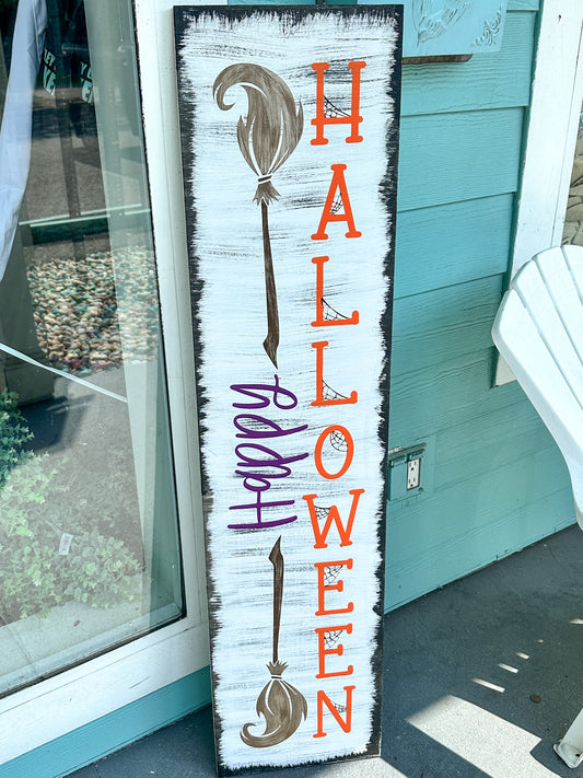 Happy Halloween with Brooms Porch Sign P02933
