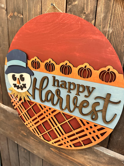 PAINTED Happy Harvest Scarecrow 3D Door Hanger P02803