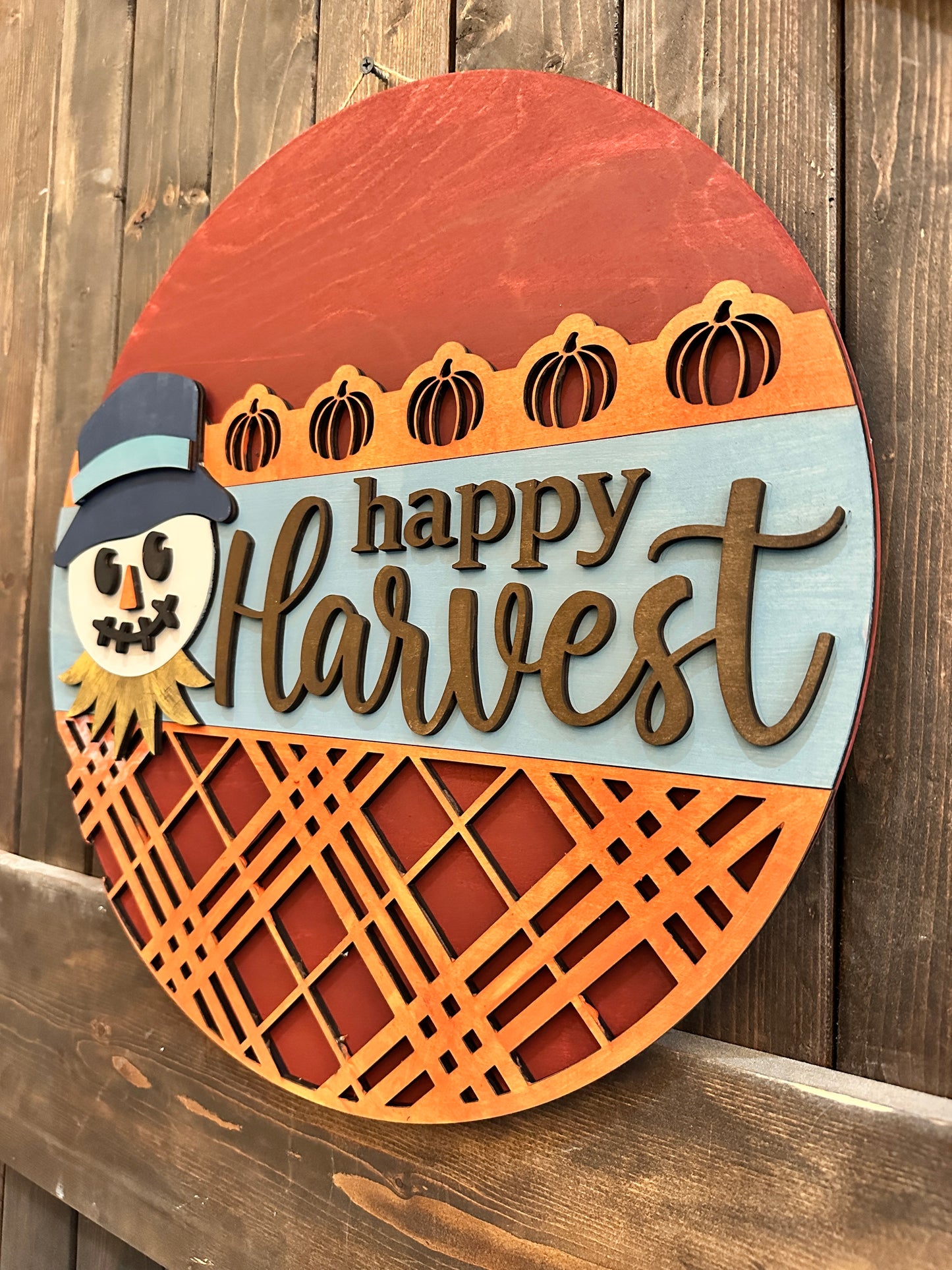 PAINTED Happy Harvest Scarecrow 3D Door Hanger P02803