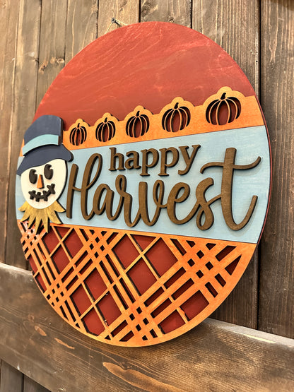 PAINTED Happy Harvest Scarecrow 3D Door Hanger P02803