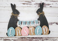 Happy Spring/Happy Easter Bunnies with Banner Reversible Laser Cut Shelf Sitter P03587
