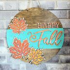 Happy Fall with Leaves 3D Round Door Hanger Design P13174