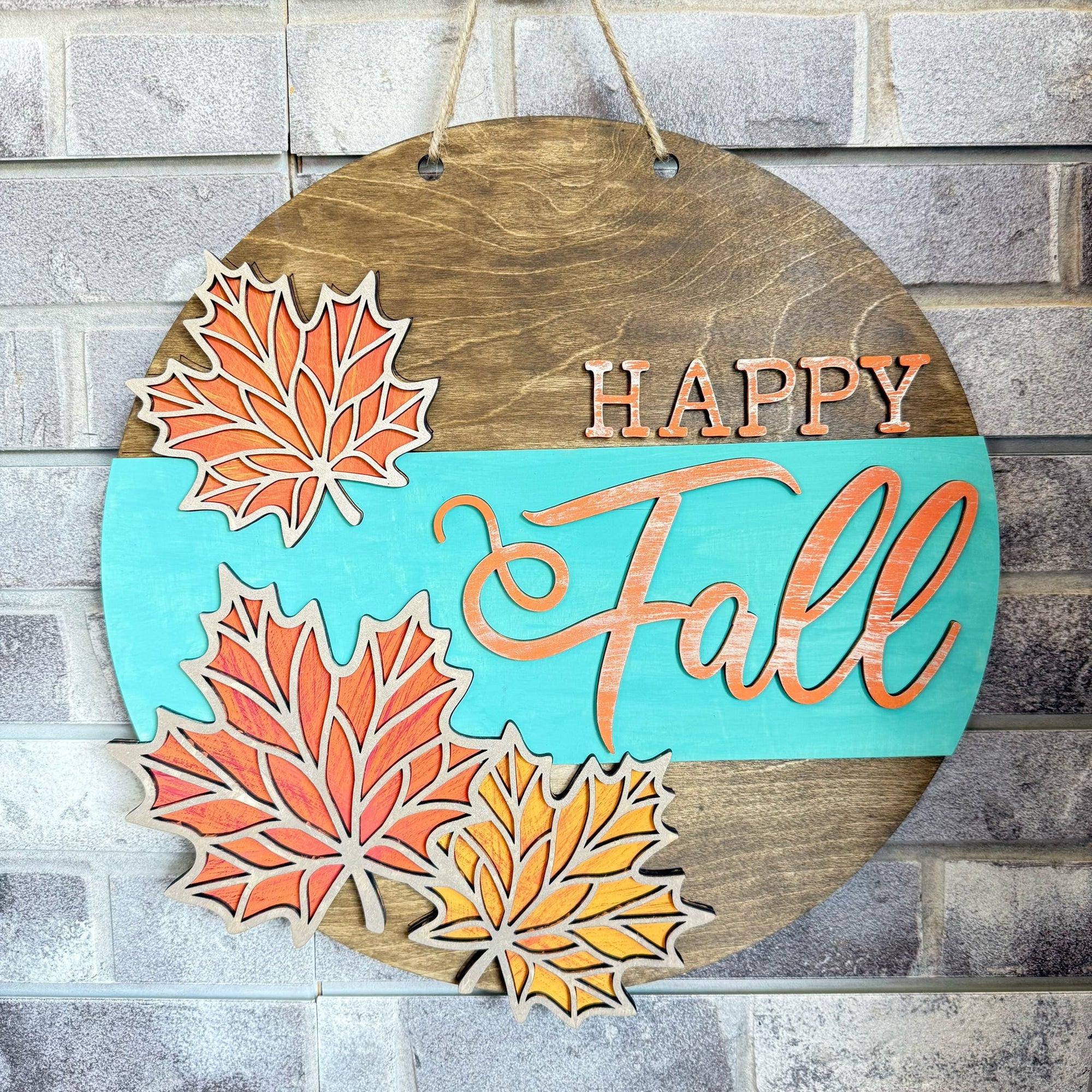 Happy Fall with Leaves 3D Round Door Hanger Design P13174