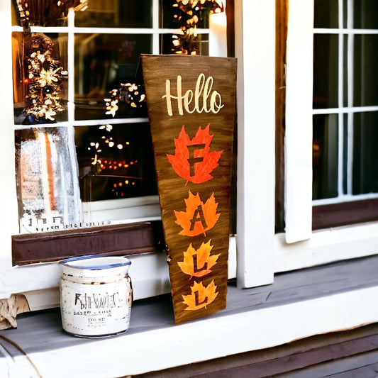 Hello Fall with Leaves Porch Sign DIY Craft Kit or Paint Night Workshop in Fernandina Beach Project