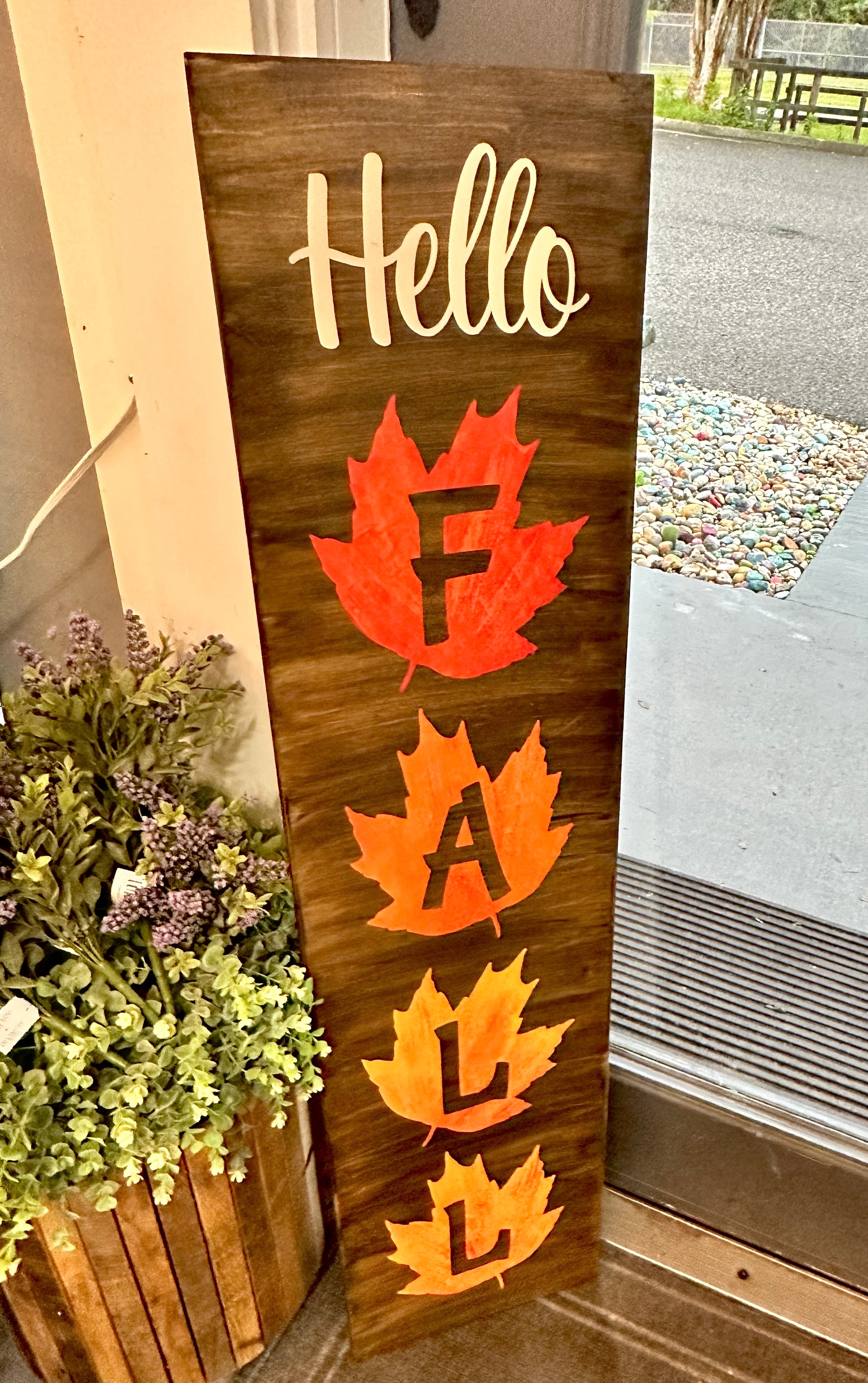 Hello Fall Leaves Porch Sign Plank Design P02993