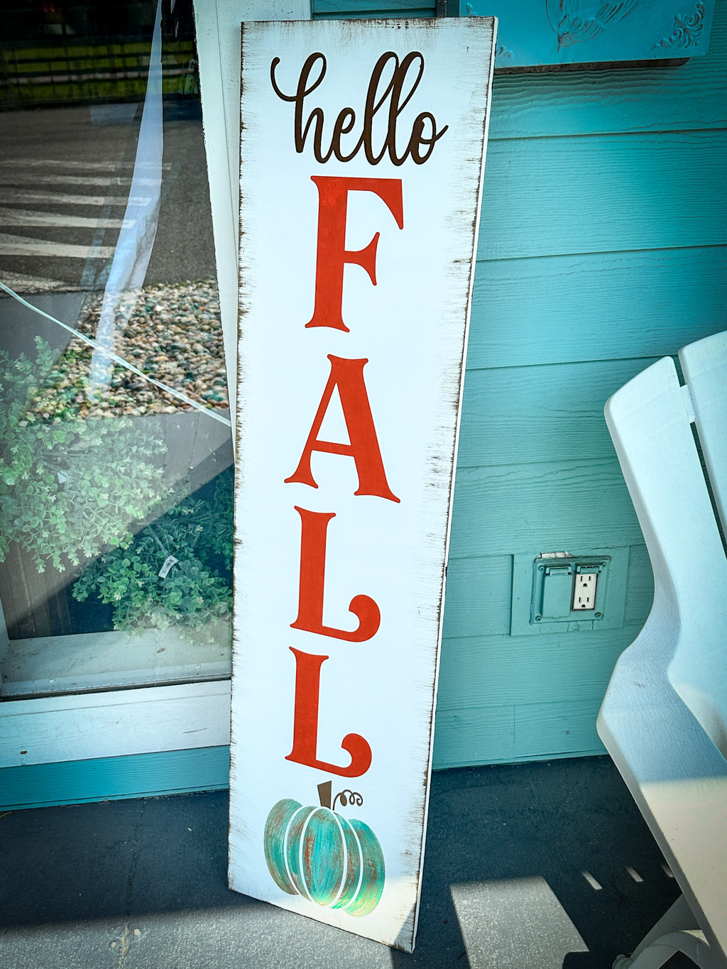 Hello Fall with Large Pumpkin Porch Sign P02932