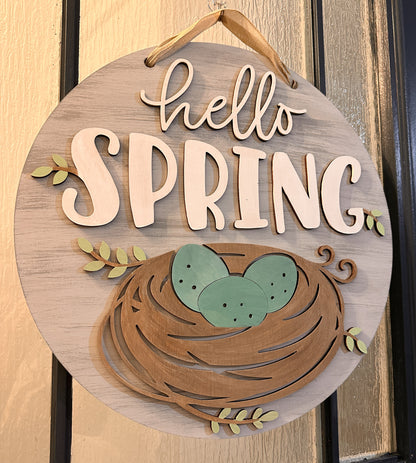 Hello Spring with Bird's Nest Spring Door Hanger P03529