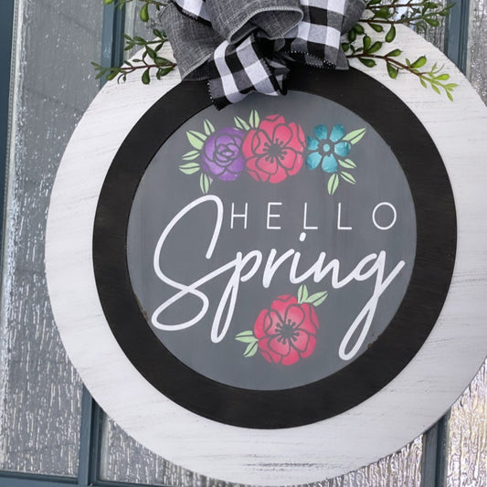 Hello Spring with Flowers Door Hanger and Swappable Insert P0634