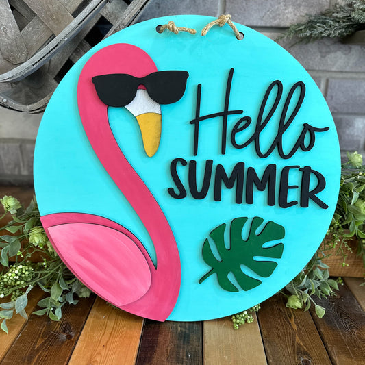 Hello Summer Flamingo Door Hanger Design P02708